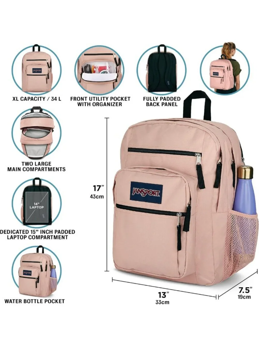 Stylish Laptop Backpack with 2 Compartments, Ergonomic Straps & 15” Sleeve